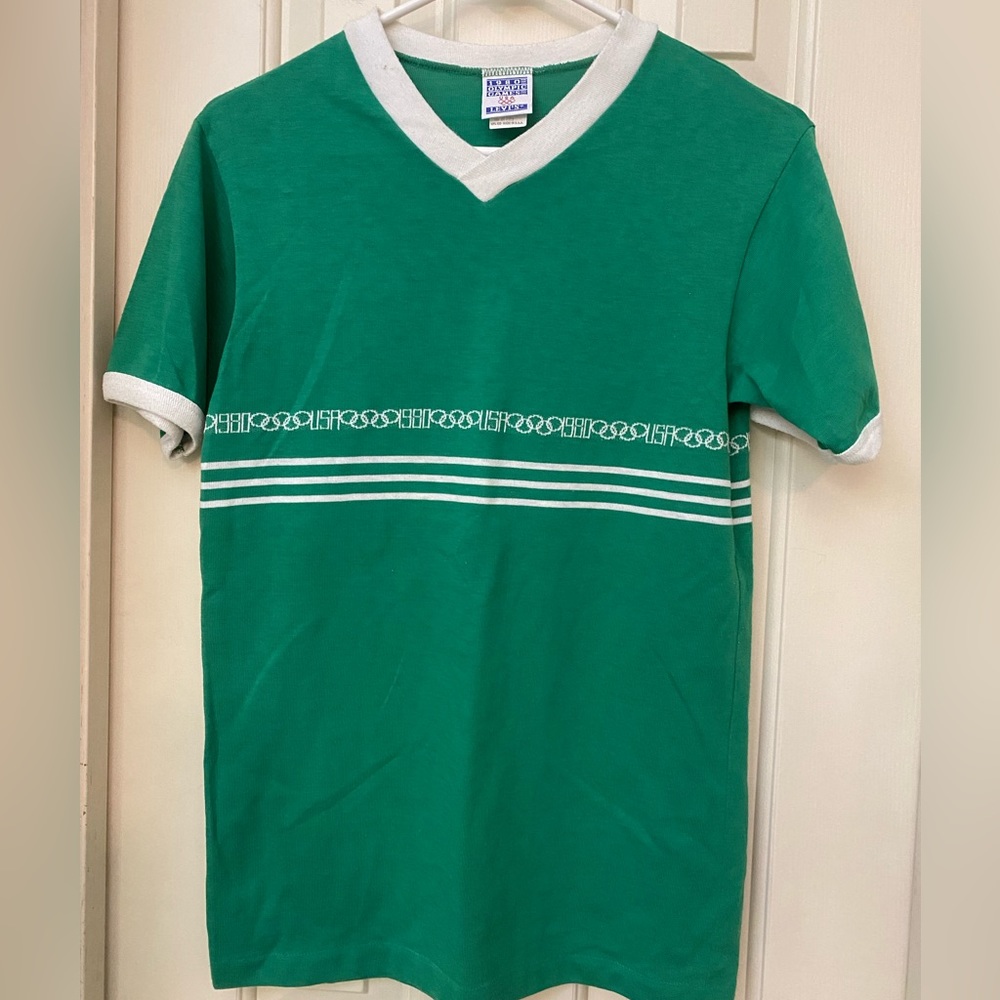 Vintage 1980 Olympic Games Levi’s Green USA Striped Rings XL T-Shirt Great Shape